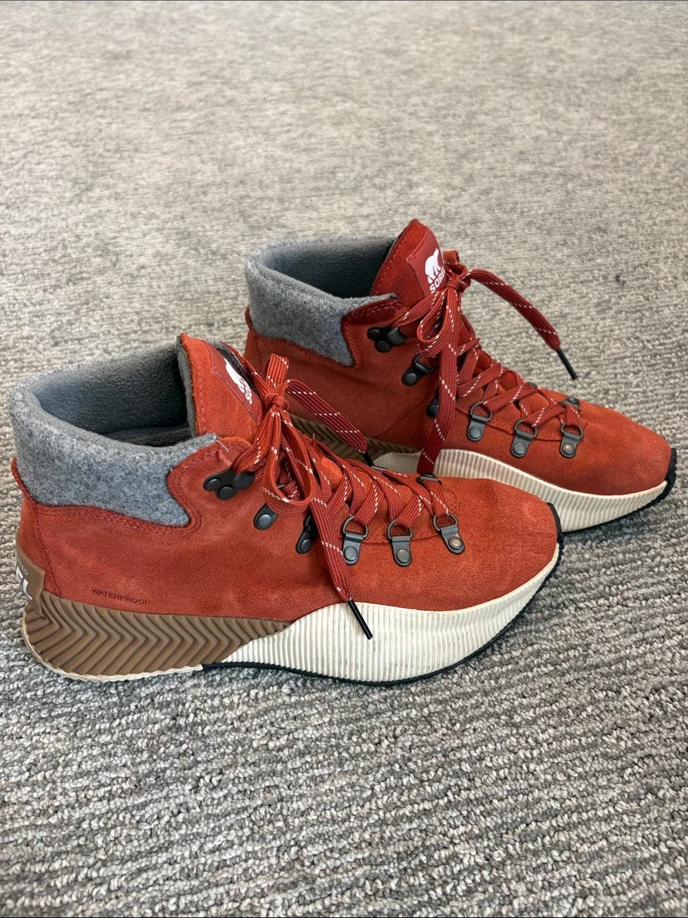 Sorel Rust Red Suede Hiking-Inspired Sneakers - Picture 1 of 3